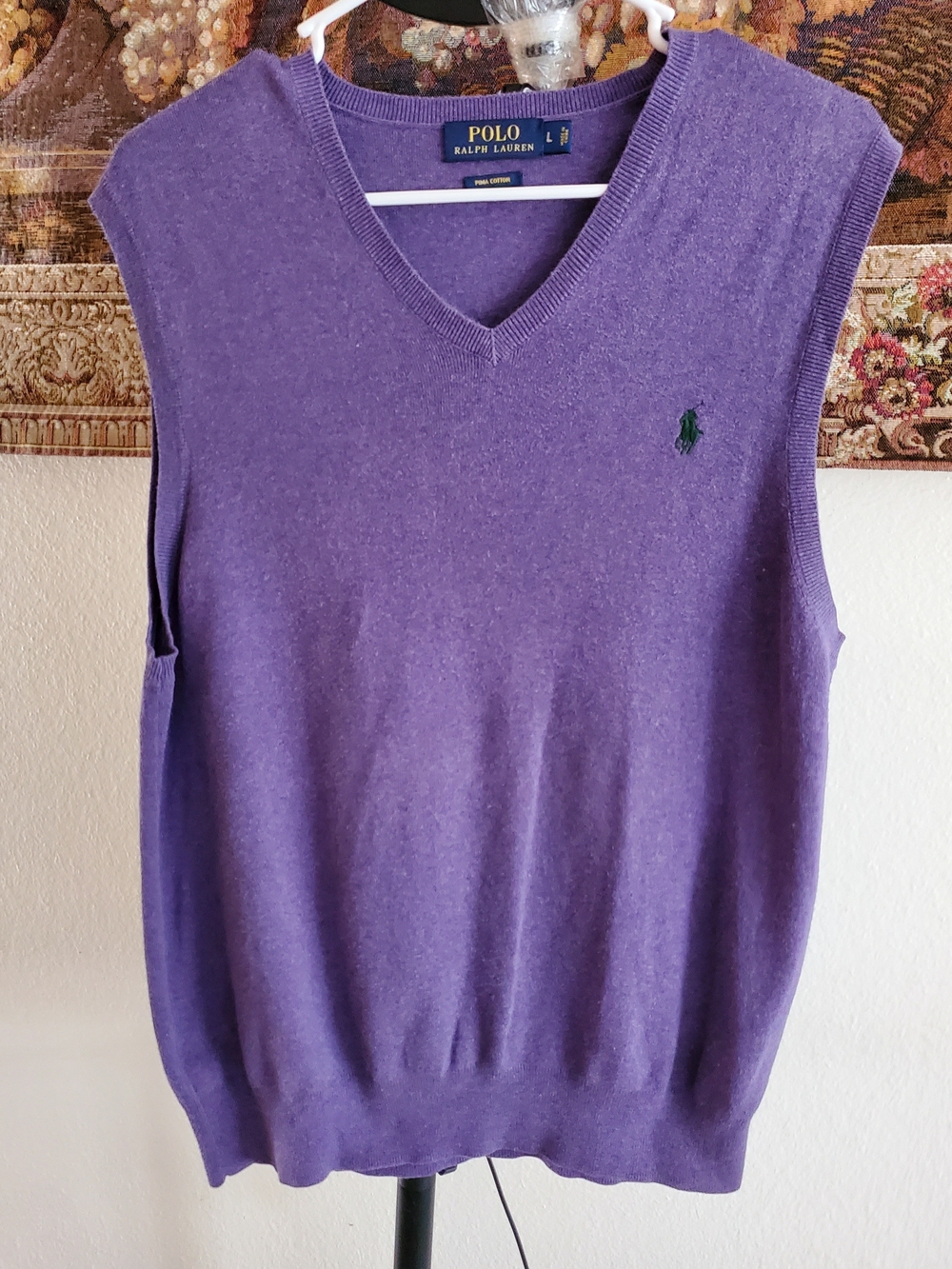 Polo Ralph Lauren Pima Cotton Sweater Vest L Purple V-Neck